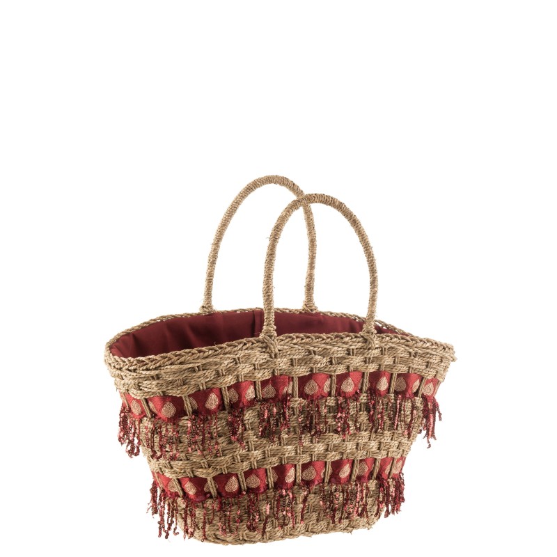 Panier de plage en rotin bordeaux 52x55x32 cm