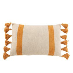 Cuscino rettangolare in tessuto bianco e ocra 60x40x10cm