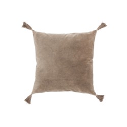 Coussin avec floches en coton velours marron 43x43cm