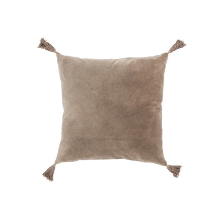 Coussin avec floches en coton velours marron 43x43cm