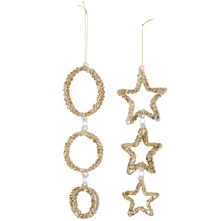 Conjunto de 2 suspensiones redondas y estrellas de vidrio dorado de 23x9x2.5 cm