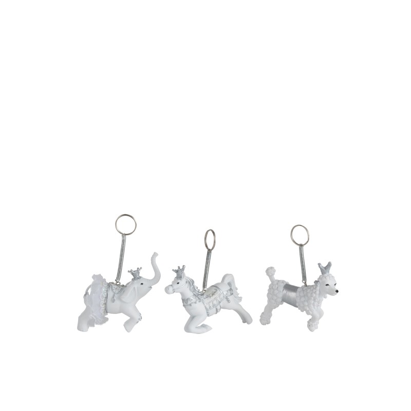 Conjunto de 3 animais suspensos em resina branca H13cm