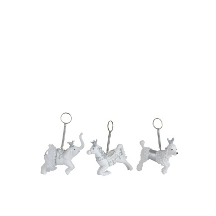Lot de 3 animaux suspendus en résine blanche H13cm