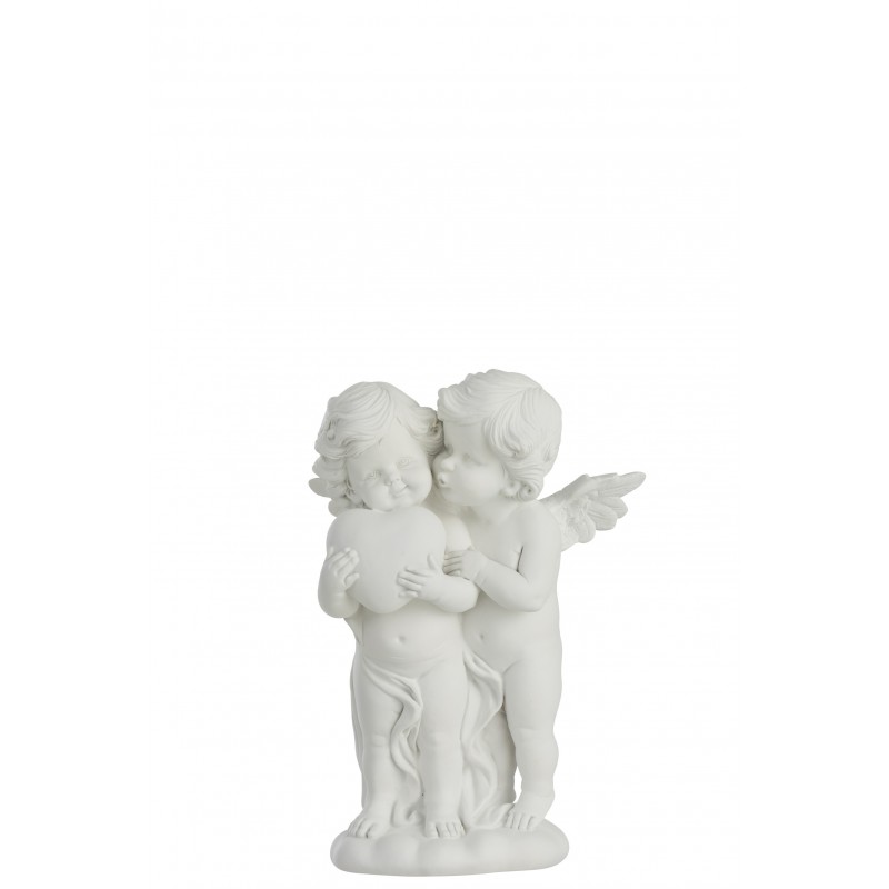 Pareja de ángeles abrazándose en resina blanco 16x10x23 cm