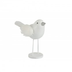 Oiseau sur socle en résine blanc 20x9x20.5 cm