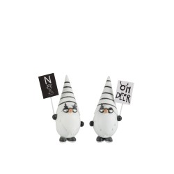 Set de 2 Pères Noël avec pancarte en résine blanc 10x8x19.5 cm