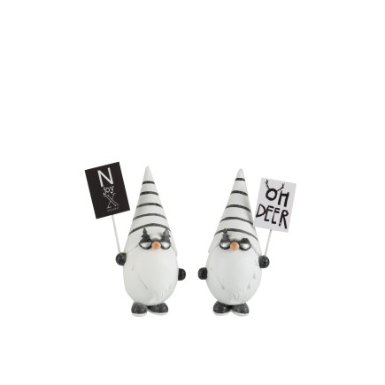 Set de 2 Pères Noël avec pancarte en résine blanc 10x8x19.5 cm