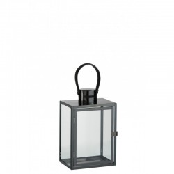Lanterne rectangulaire en verre et métal gris 20x15.5x44 cm