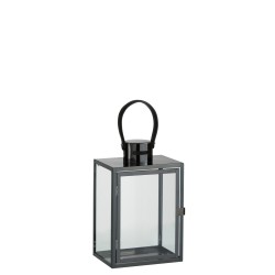 Lanterna rettangolare in vetro e metallo grigio 20x15,5x44 cm