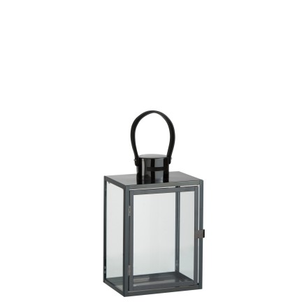 Lanterna rettangolare in vetro e metallo grigio 20x15,5x44 cm
