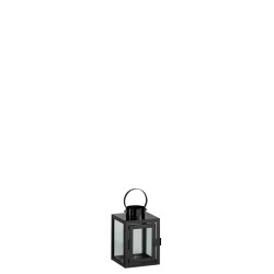 Farol cuadrado de cristal y metal gris 10,5x10x15,5cm
