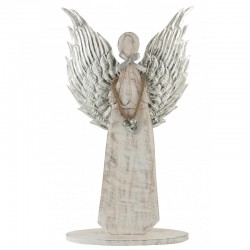 Ange en bois avec ailes en métal blanc vieilli