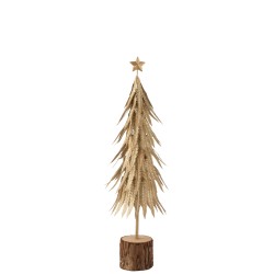 Árbol de Navidad decorativo con luces LED de vidrio - metal dorado 16x16x57 cm