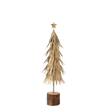 Árbol de Navidad decorativo con luces LED de vidrio - metal dorado 16x16x57 cm