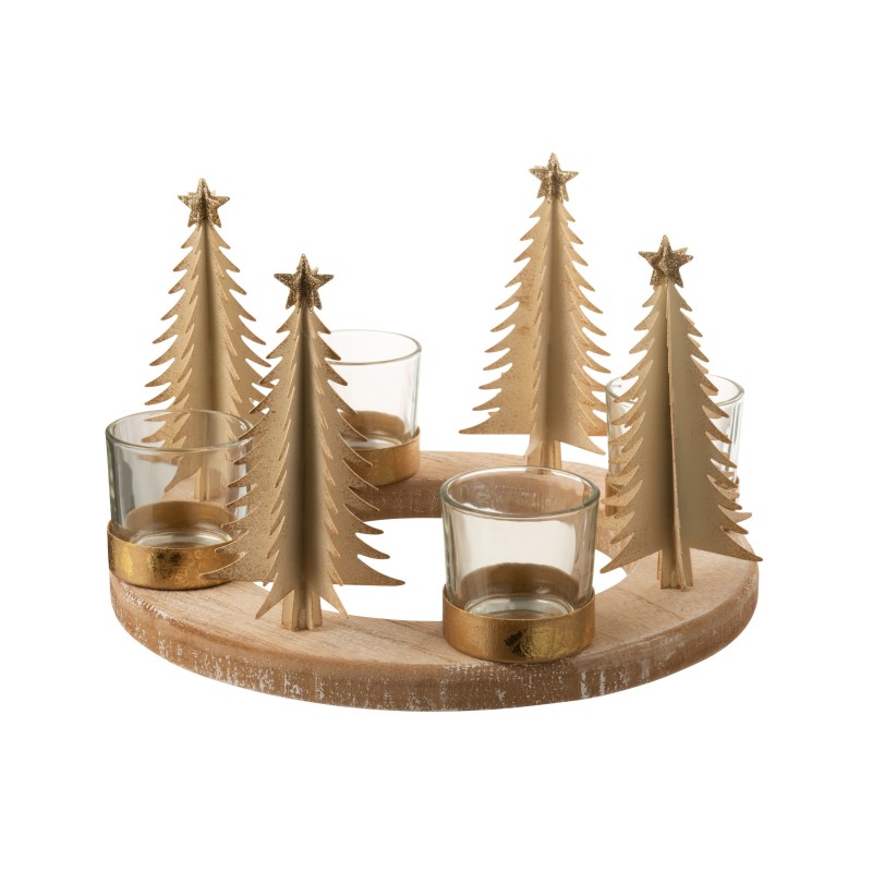 Décoration de Noël en bois avec 4 photophore en verre