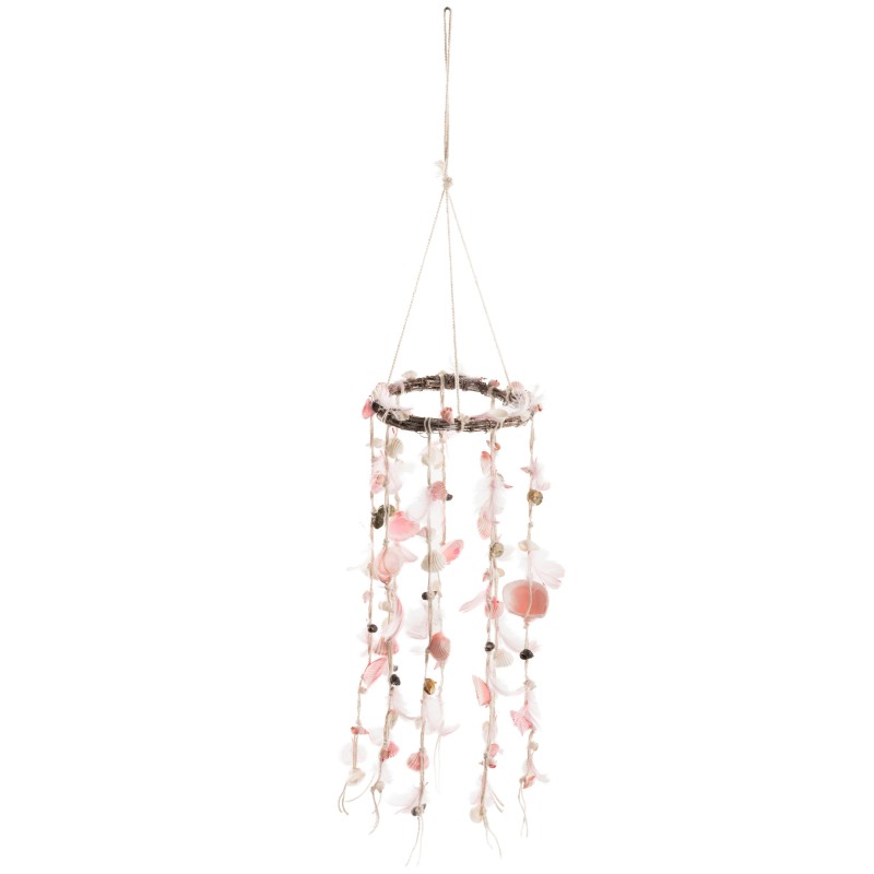 Suspension coquillages et plumes Saumon 15x15x75 cm