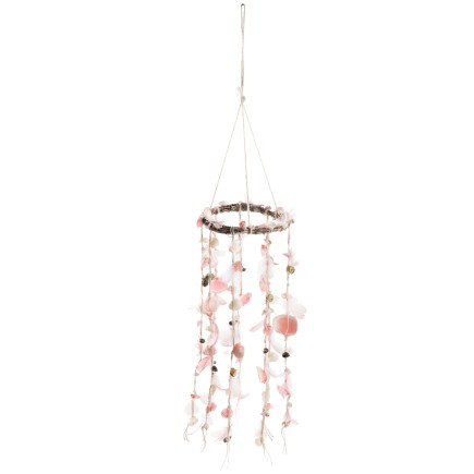 Suspension coquillages et plumes Saumon 15x15x75 cm