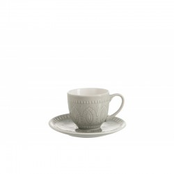 Taza de café con platillo de cerámica gris de 8.5 cm de altura