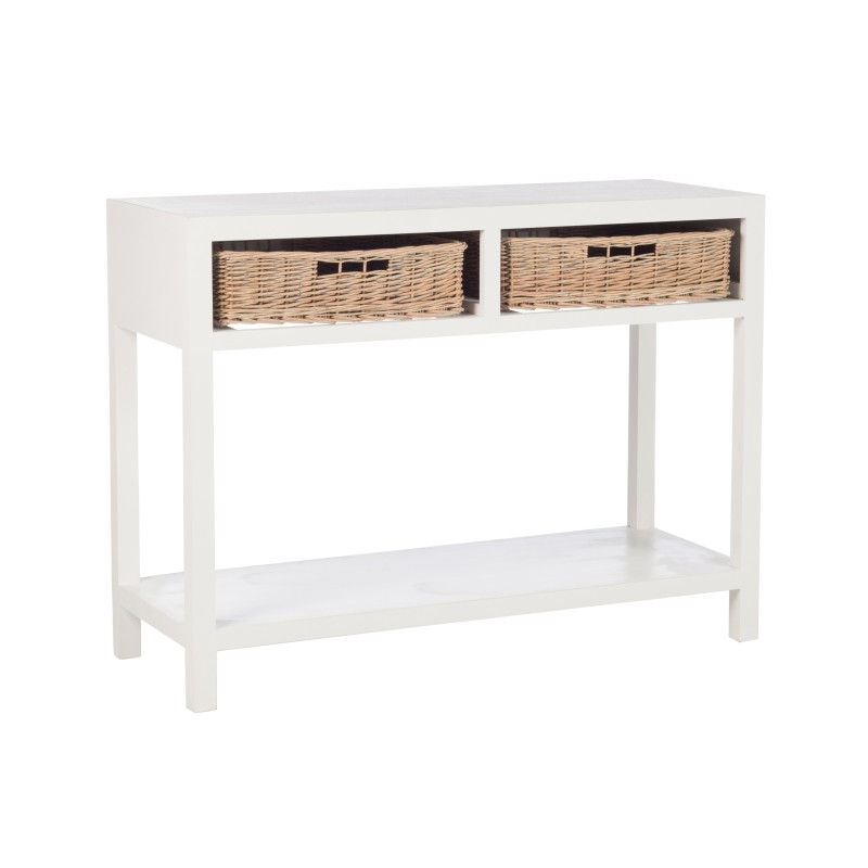 Console avec 2 paniers en Bois Blanc 110,5x44x82cm