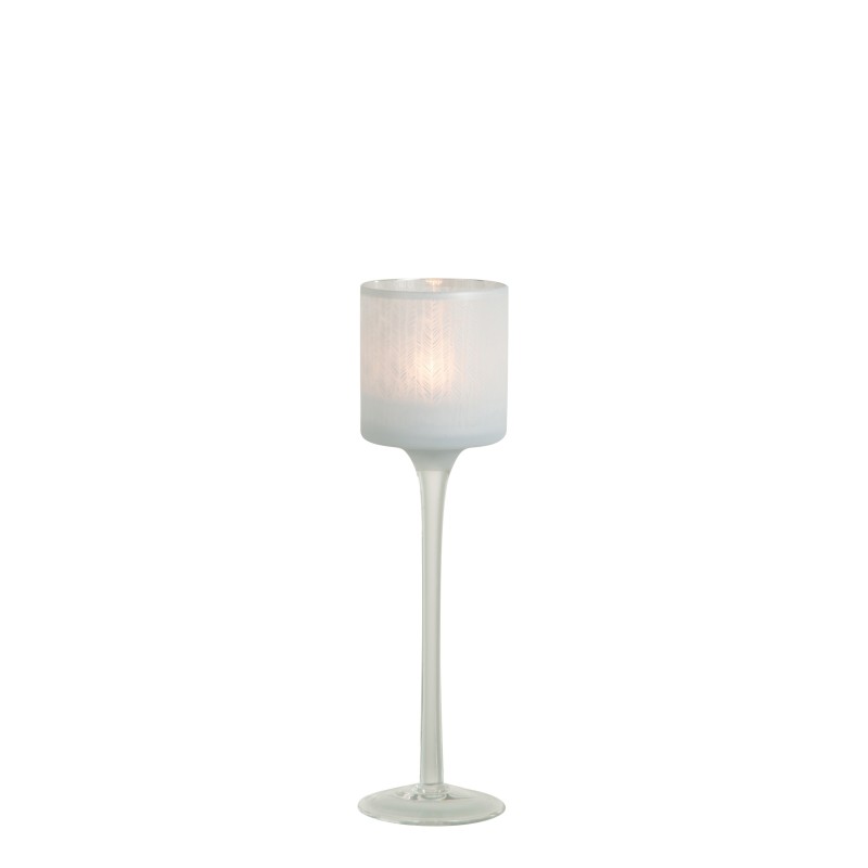Photophore sur pied en verre blanc avec plumes