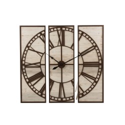 Horloge en 3 parties carrée en bois et métal marron L114*l6*H114