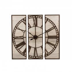 Reloj de pared de 3 partes cuadrado de madera y metal marrón L114*l6*H114