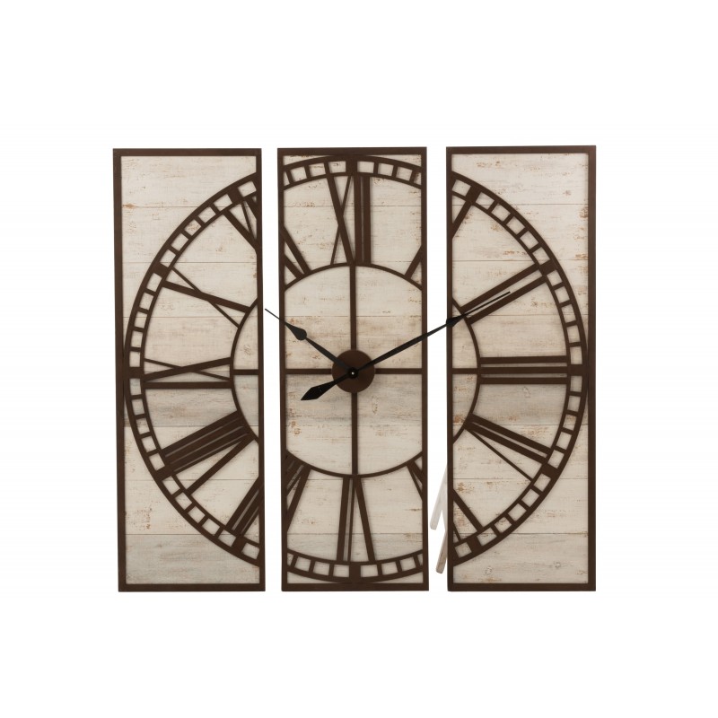 Horloge en 3 parties carrée en bois et métal marron L114*l6*H114