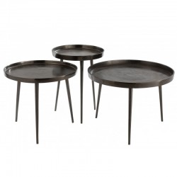 Set de 3 tables gigognes en métal gris 61x61x54 cm