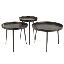 SET DE 3 TABLE GIGOGNE PLATEAU DROITE RONDE METAL GRIS FONCE