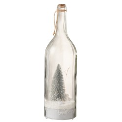 Sapin de Noël dans bouteille décorative en verre argent 12.5x12.5x44.5 cm