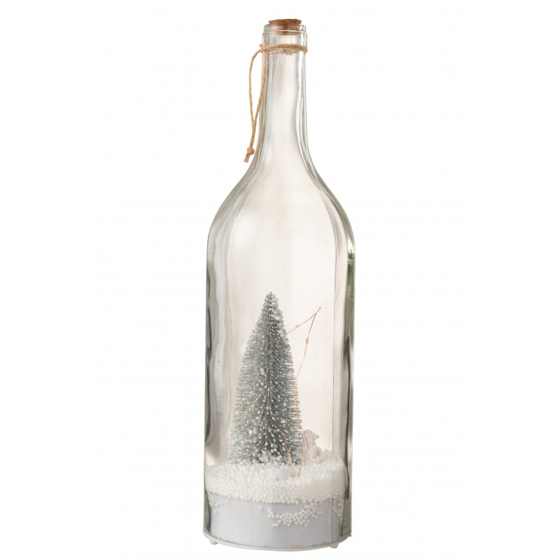 Árbol de Navidad en botella decorativa de vidrio plateado de 12.5x12.5x44.5 cm