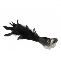 Oiseau à clip en Plumes noir 27.5x7x12 cm