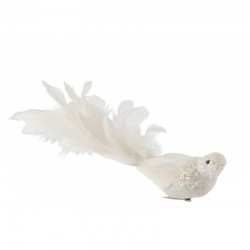 Oiseau avec clip en Plumes Blanc 27,5x7x12cm
