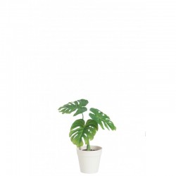 Filodendro artificial en maceta blanca de plástico verde de 21x10x25 cm