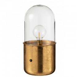 Lámpara de mesa industrial de vidrio y zinc dorado de 40 cm de altura