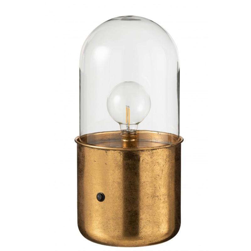 Lámpara de mesa industrial de vidrio y zinc dorado de 40 cm de altura