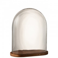Cloche en verre ovale sur socle en bois H51 cm