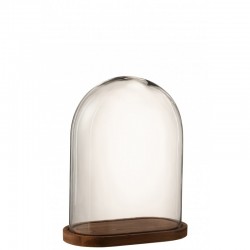 Cloche en verre ovale sur socle en bois H41 cm