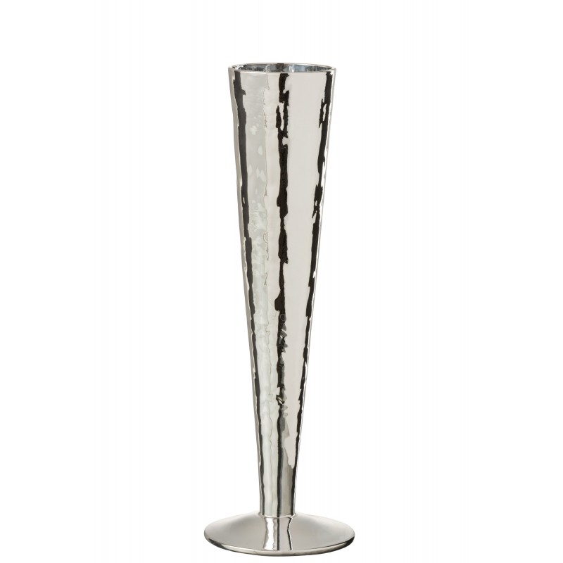 Flute à champagne en verre irrégulier argent H23cm