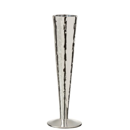 Flute à champagne en verre irrégulier argent H23cm