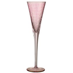 Flute à champagne en verre irrégulier rose H28cm