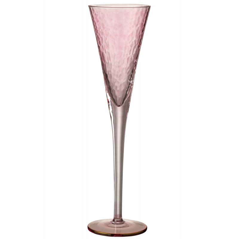 Flute à champagne en verre irrégulier rose H28cm