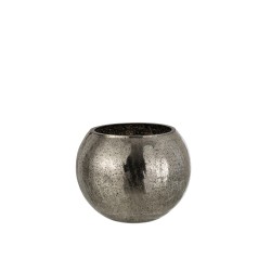 PHOTOPHORE BOULE CRAQUELE VERRE GRIS LARGE