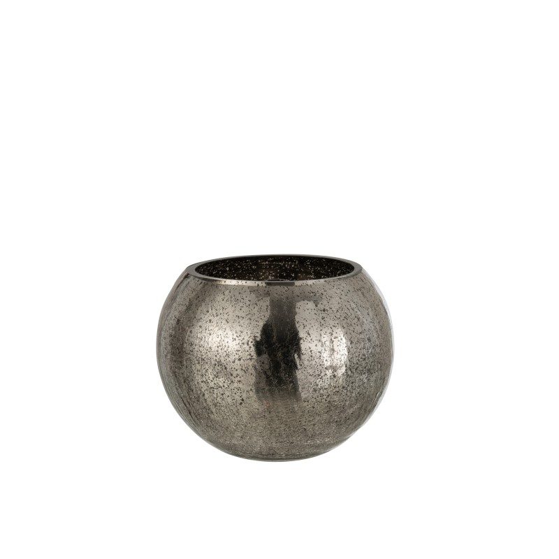 PHOTOPHORE BOULE CRAQUELE VERRE GRIS LARGE