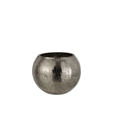 PHOTOPHORE BOULE CRAQUELE VERRE GRIS LARGE