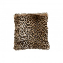 Coussin carré léopard en fourrure noire et marron 41x41cm