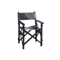 CHAISE REGISSEUR PLIANTE BOIS/CUIR NOIR