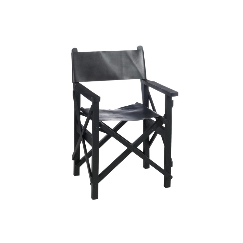 CHAISE REGISSEUR PLIANTE BOIS/CUIR NOIR