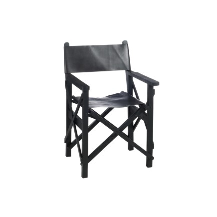 CHAISE REGISSEUR PLIANTE BOIS/CUIR NOIR