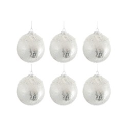 Boite de 6 boules de Noël en Verre Blanc 10x10x10cm